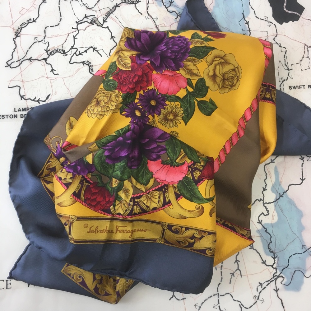 Salvatore Ferragamo Vintage Floral 100% Silk Scarf